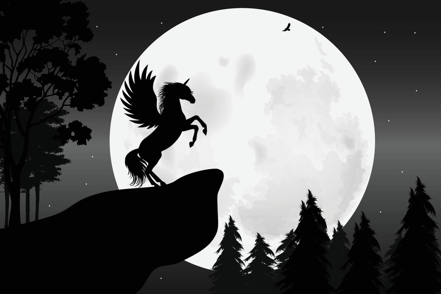 cute unicorn and moon silhouette vector