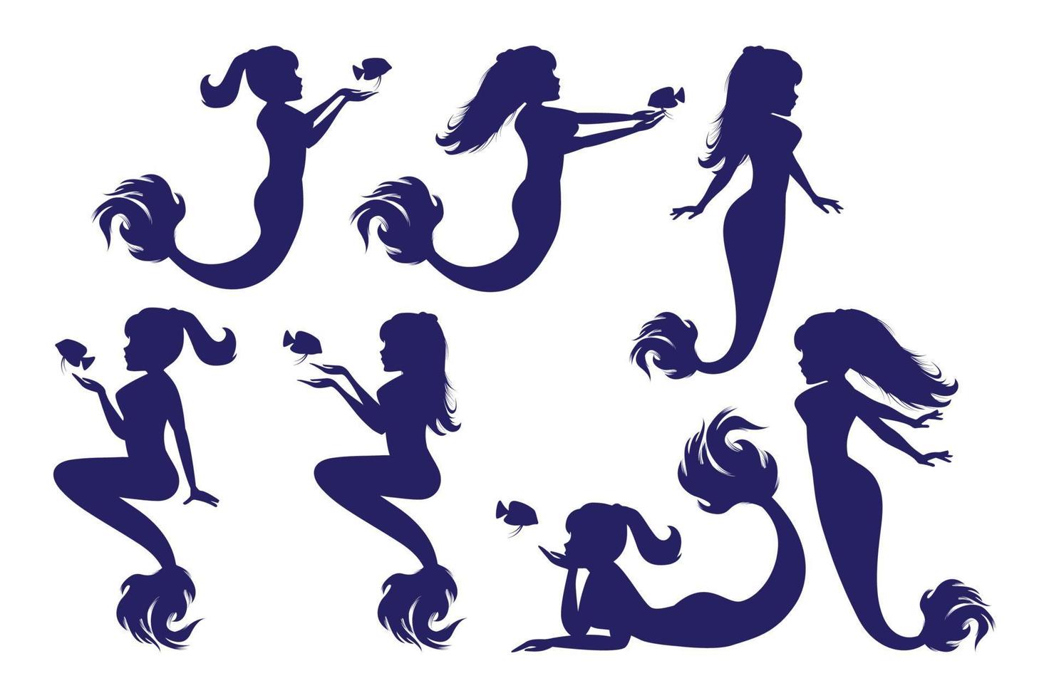 cute mermaid silhouette illustration vector