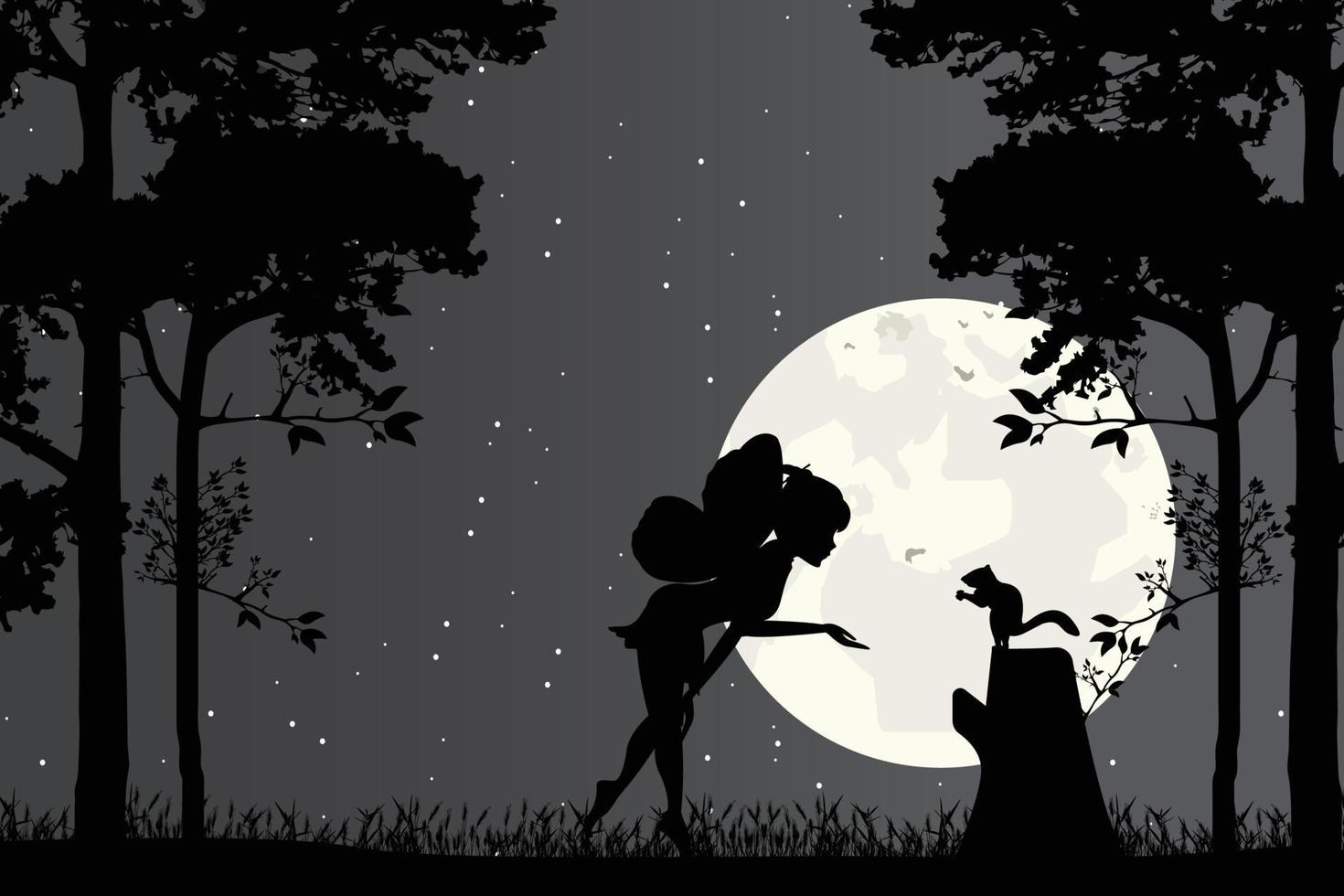 cute fairy and moon silhouette vector