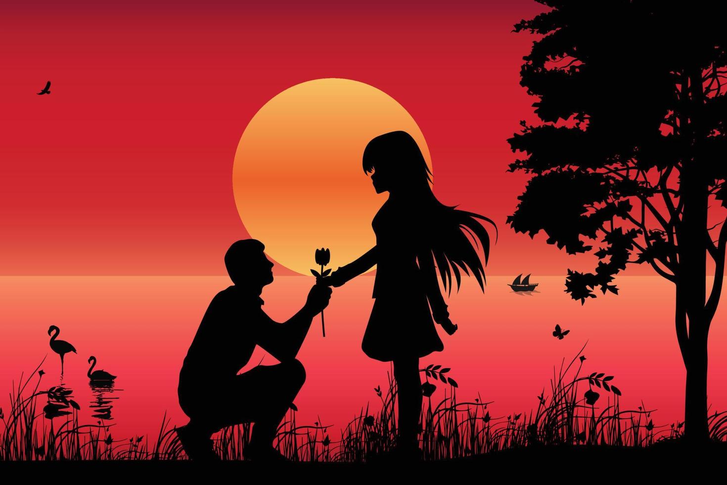 cute couple silhouette illustration vector