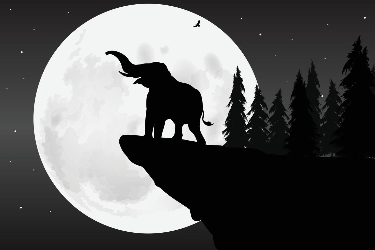 cute elephant and moon silhouette vector
