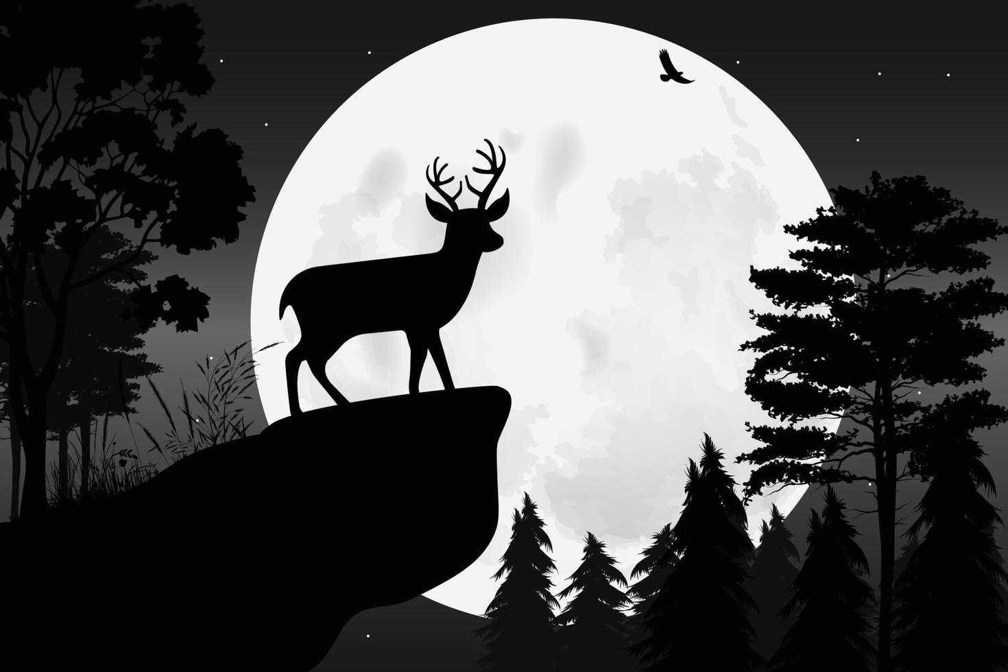 cute deer and moon silhouette vector