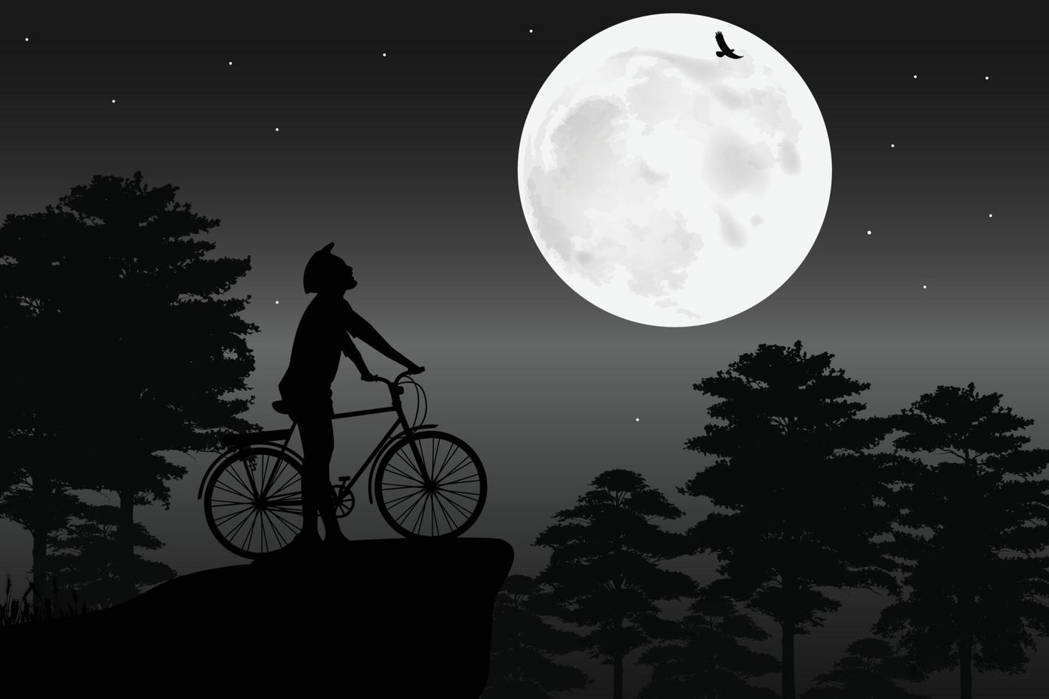 cute man and moon silhouette vector