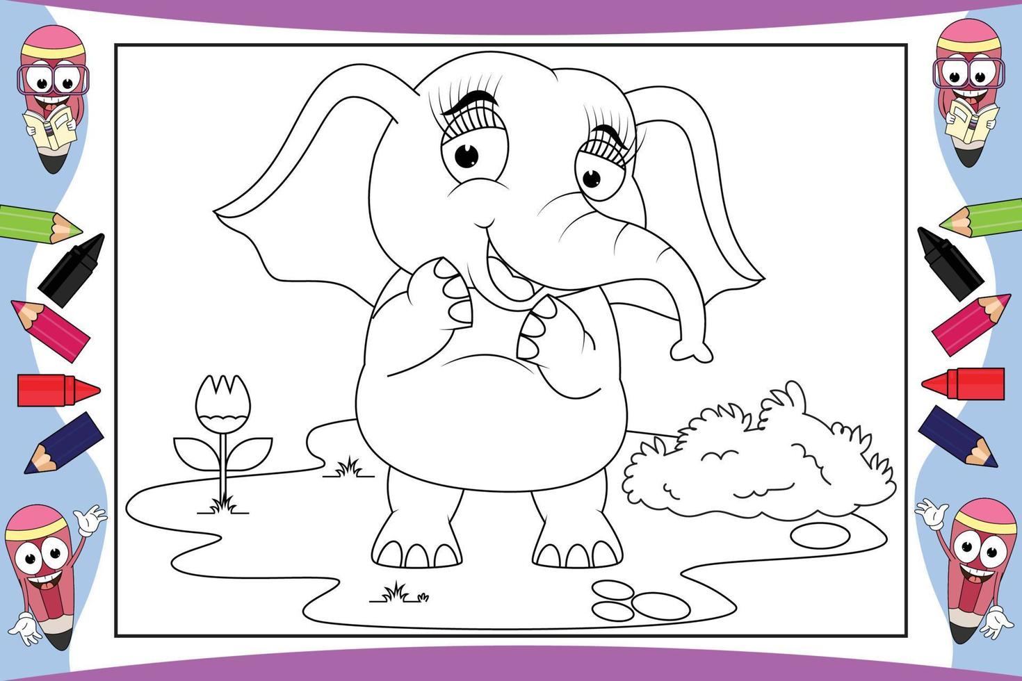 coloring elephant animal cartoon for kids vector