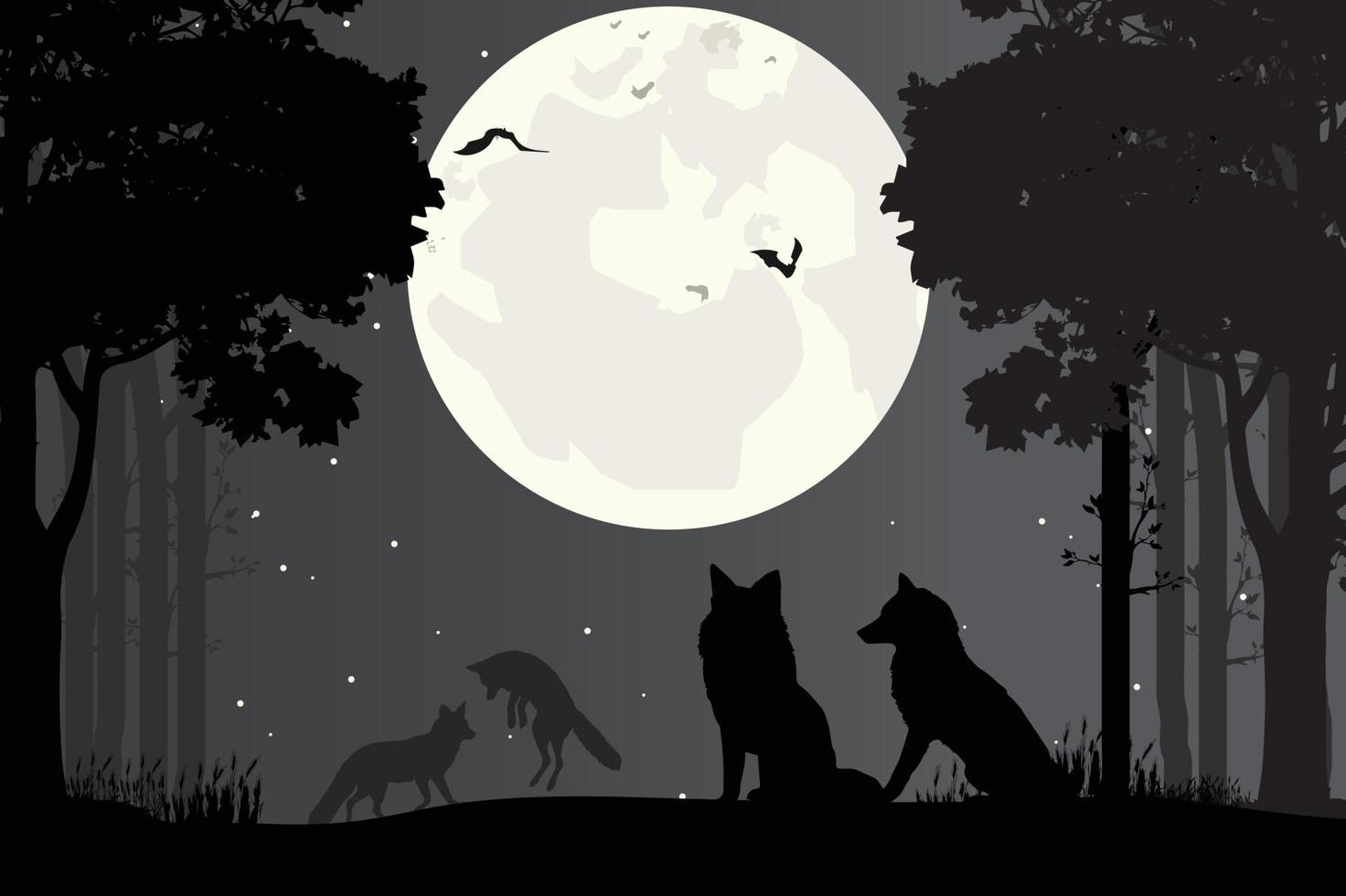 cute wolf animal silhouette illustration vector