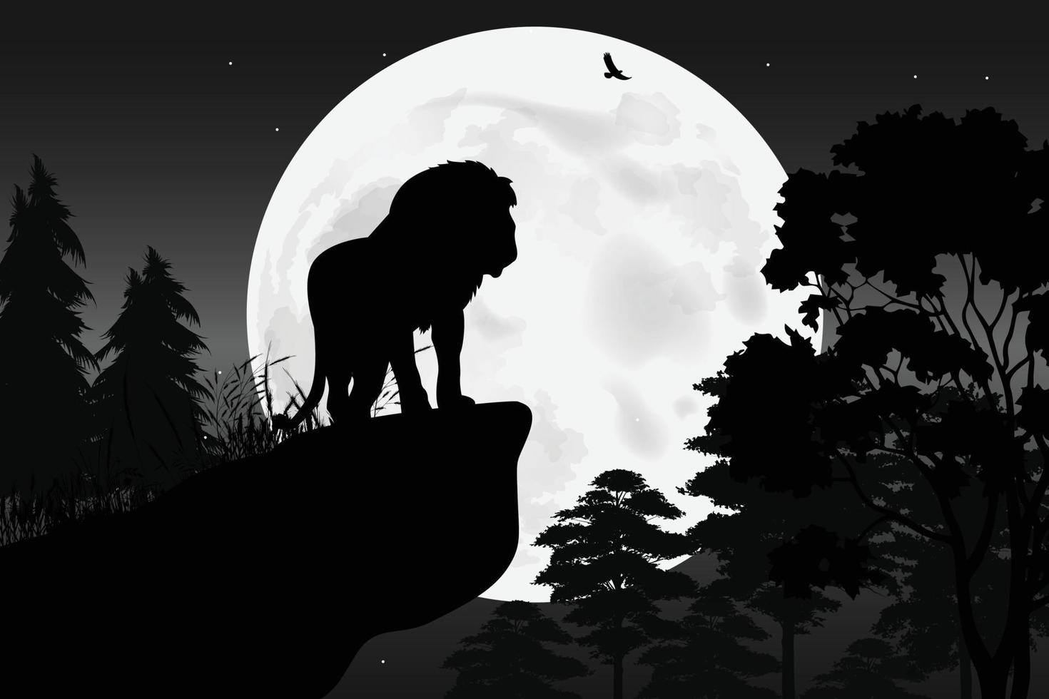 cute lion and moon silhouette vector