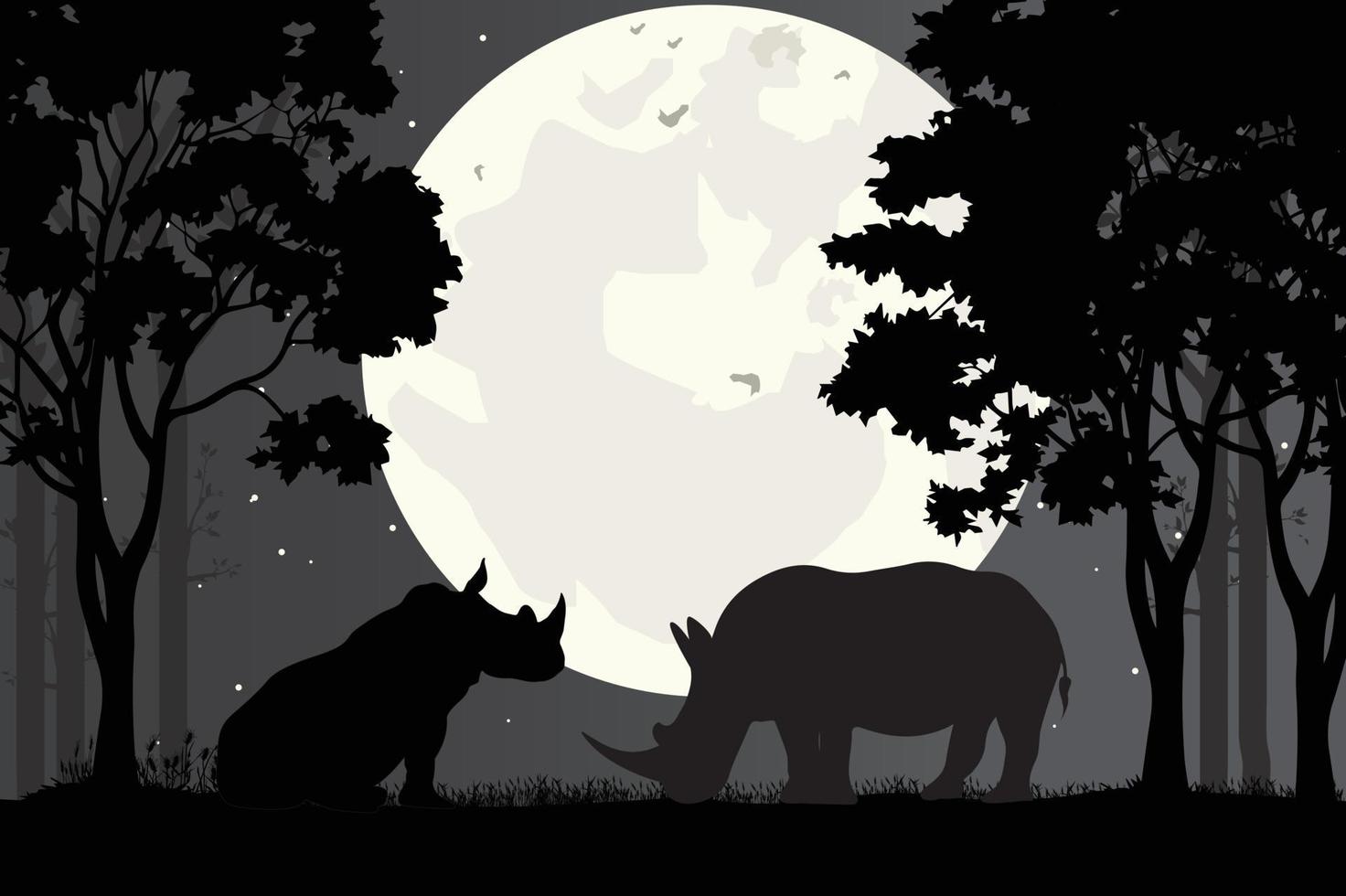 cute rhino animal silhouette illustration vector