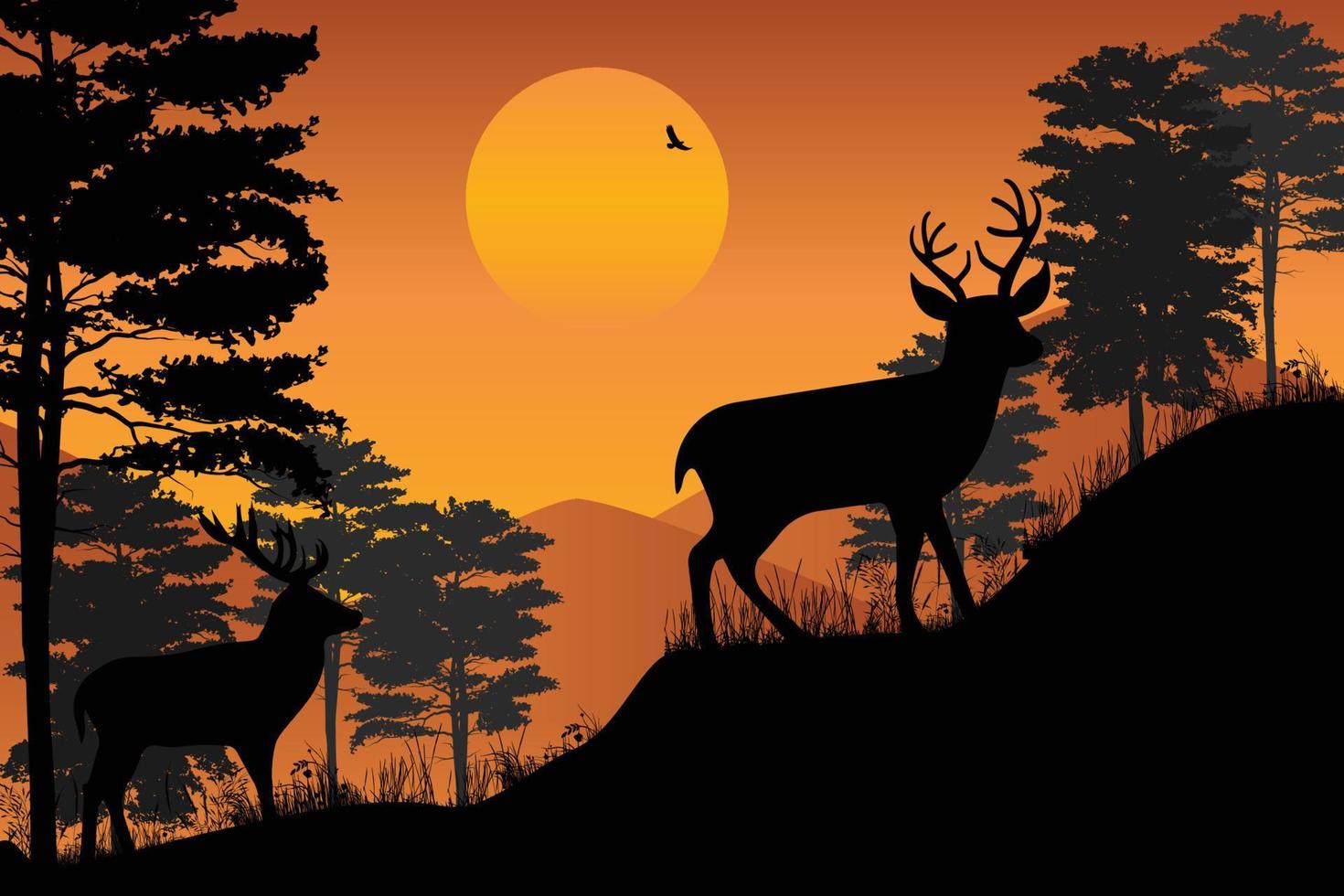 cute deer and moon silhouette vector