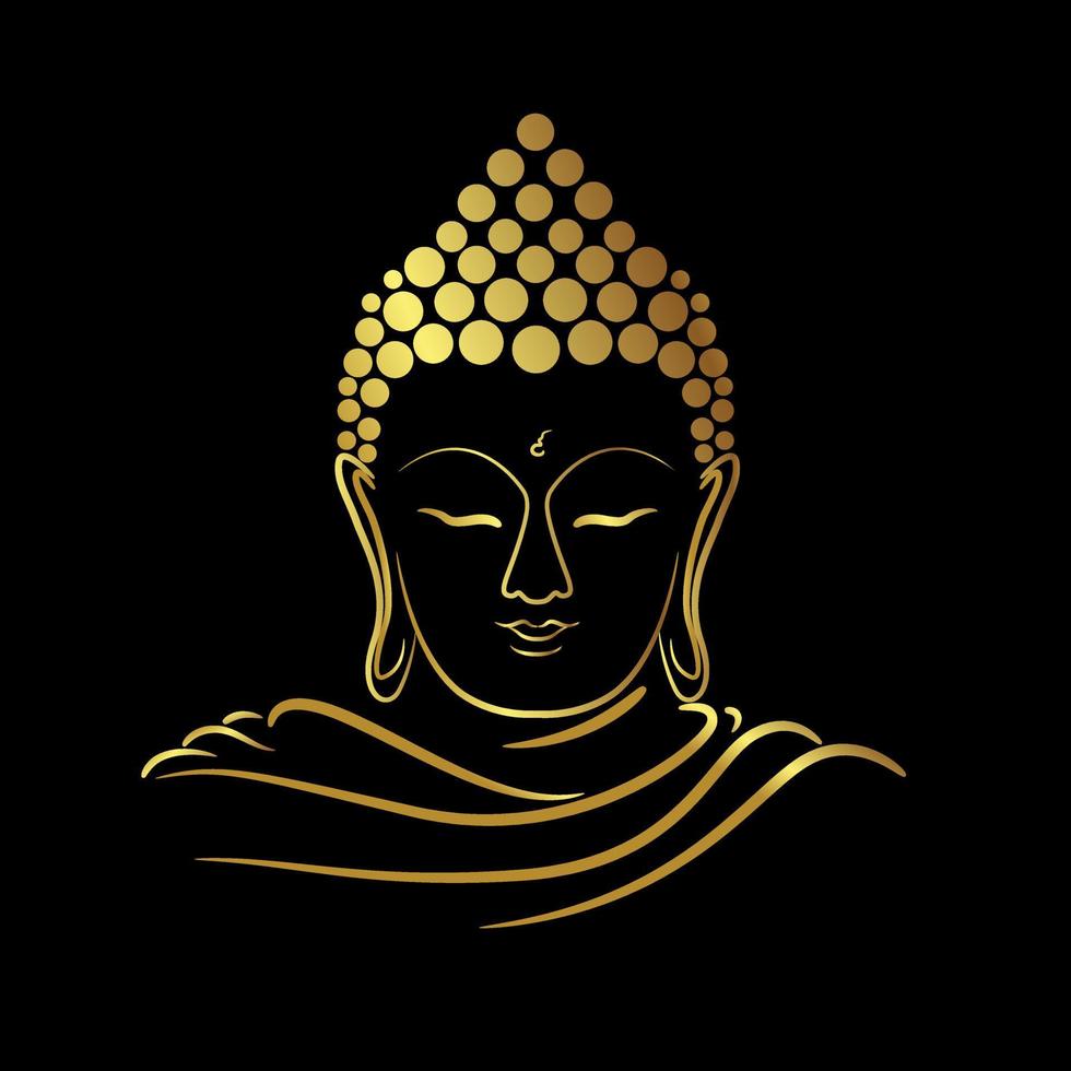 Golden face buddha with golden border isolate on black background vector