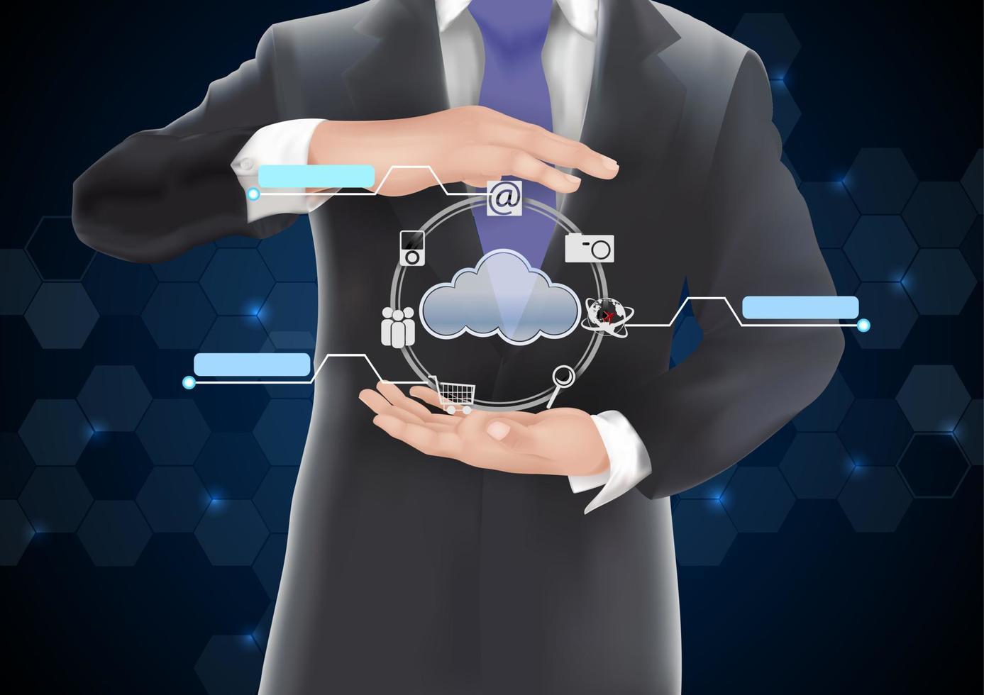 Man holding glowing globe of cloud vector