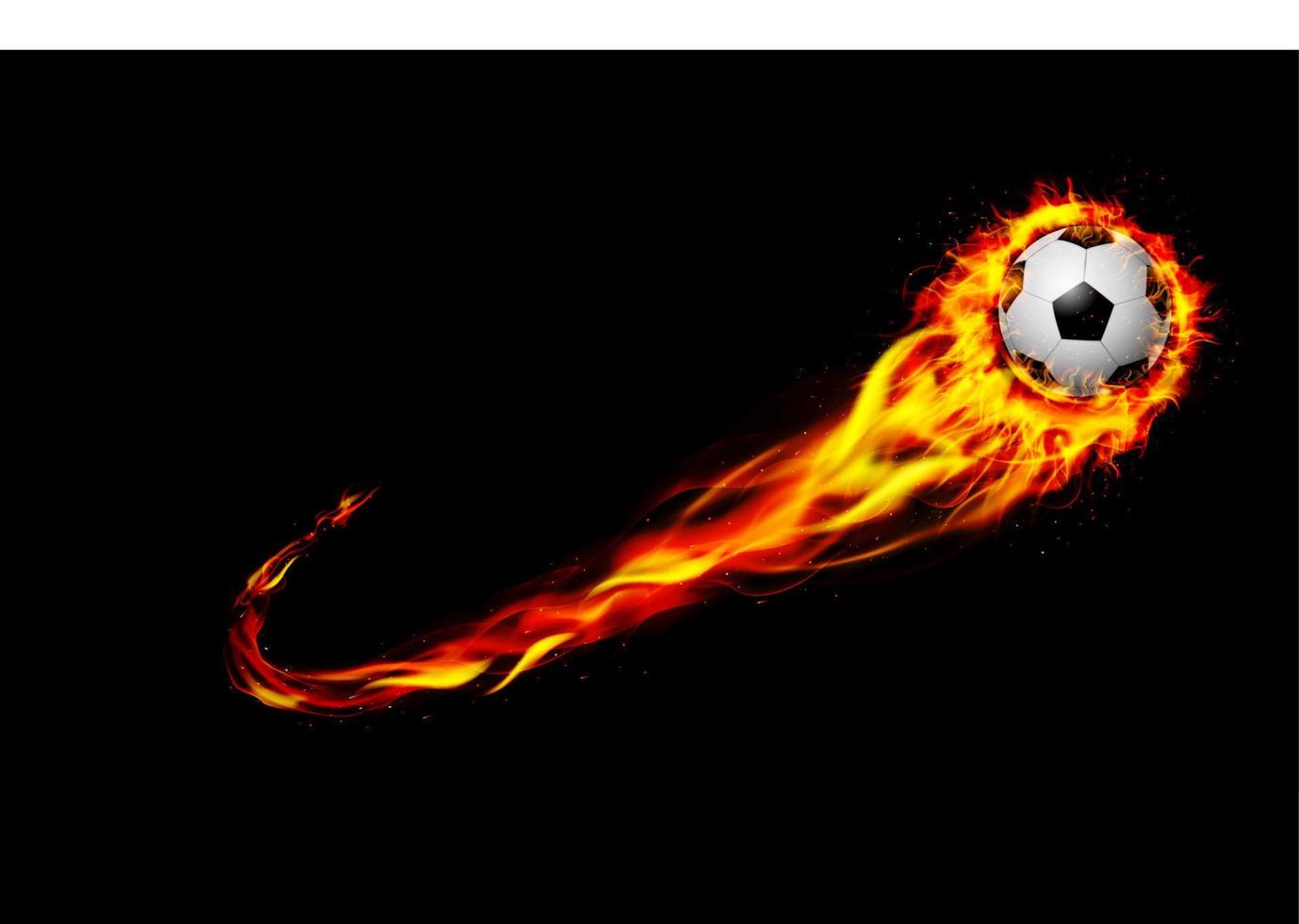 fuego ardiendo una pelota de fútbol con fondo negro vector