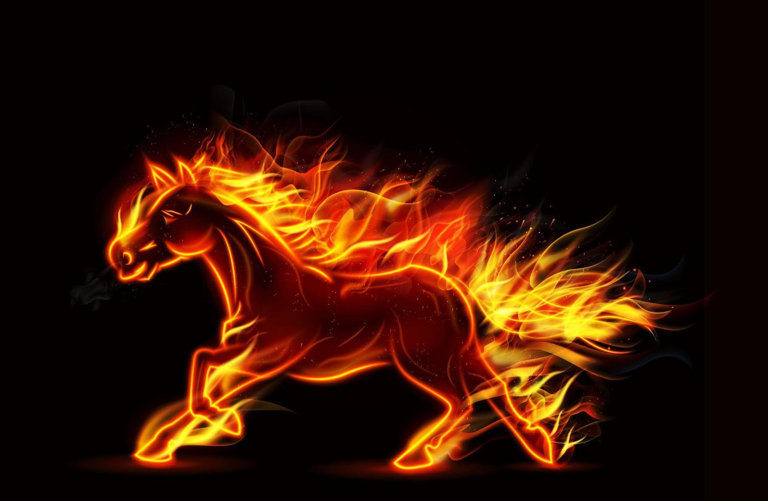 Fire burning horse of running on black background vector