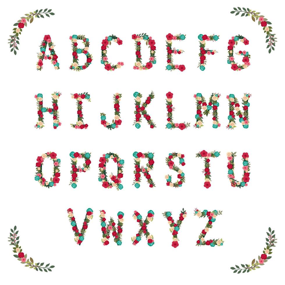 conjunto de letras del alfabeto floral vector