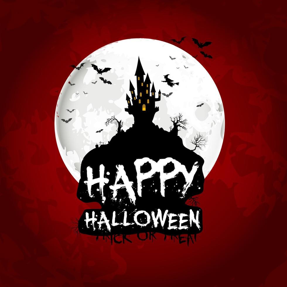 cartel de halloween en luna llena con casa de miedo. vector