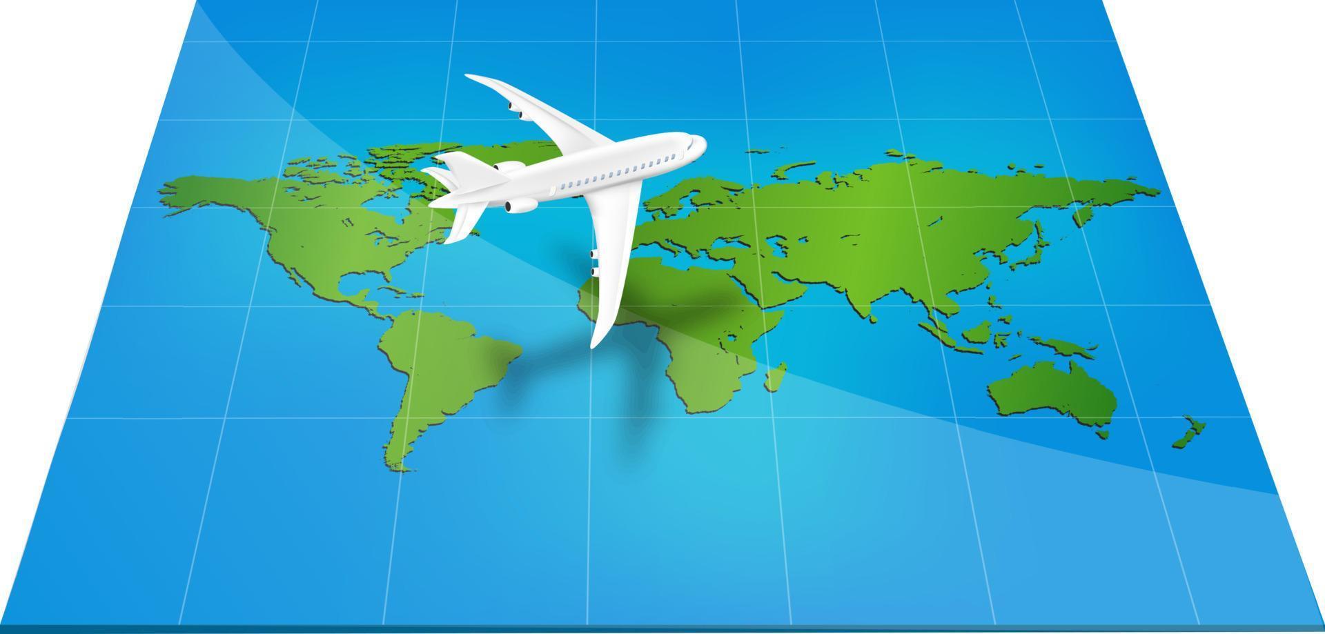 Plane the world map with concept of three-dimensional. vector
