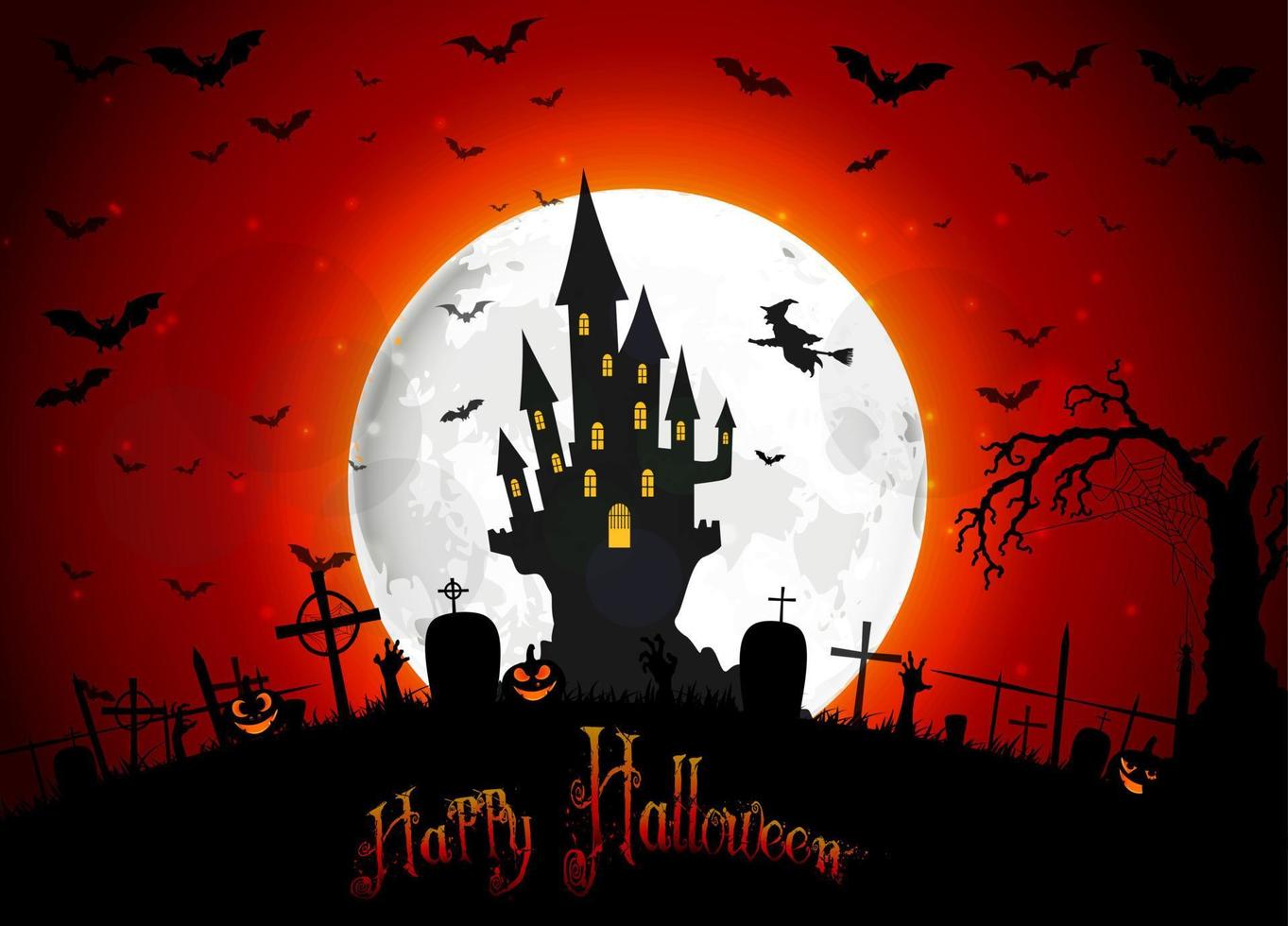 casa de miedo de halloween en luna llena background.vector vector