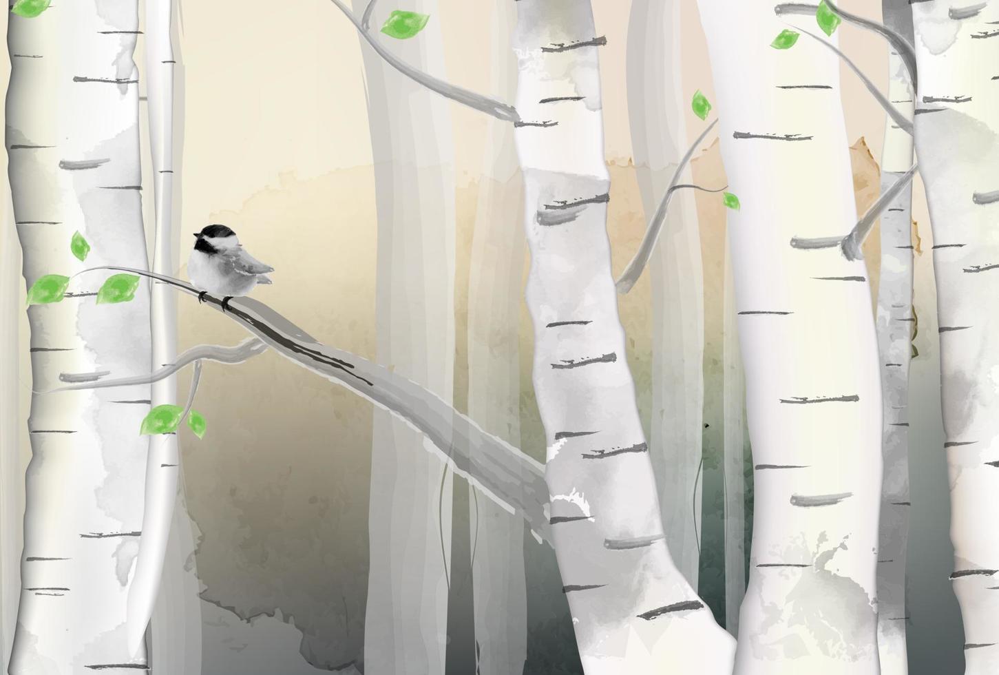 ilustración de bosque y pájaros vector