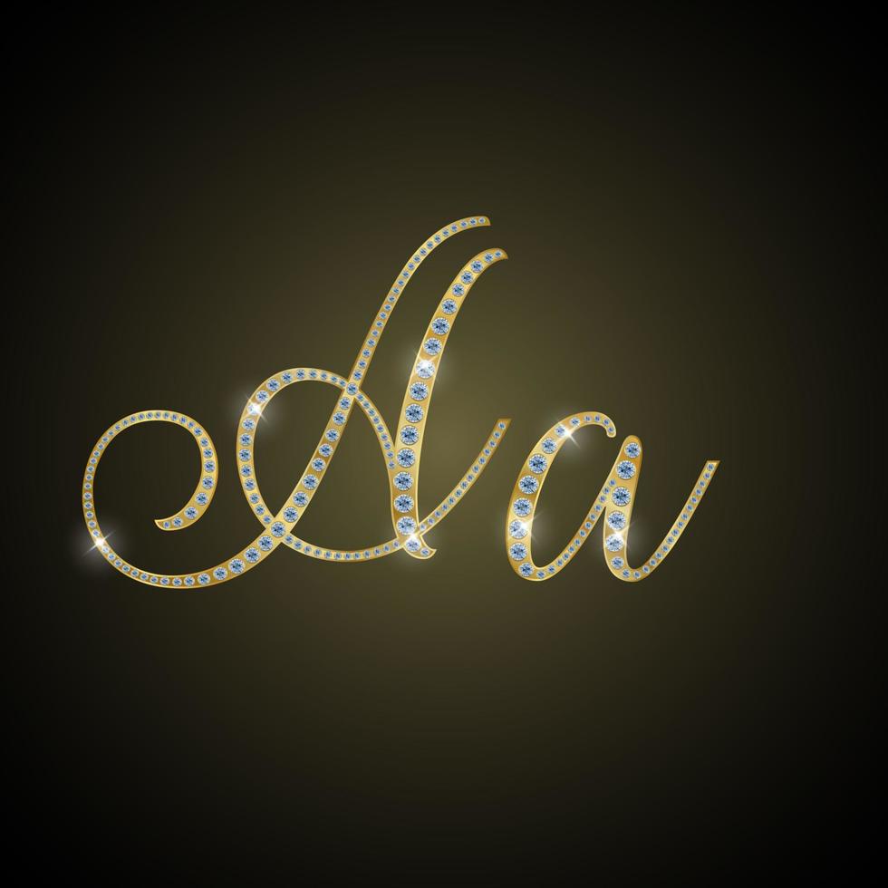 Shiny alphabet A of gold and diamond vector