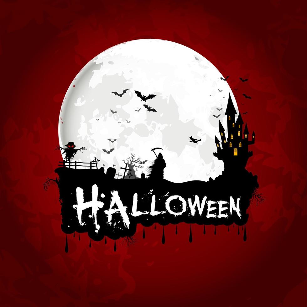 Halloween background poster on full moon vector