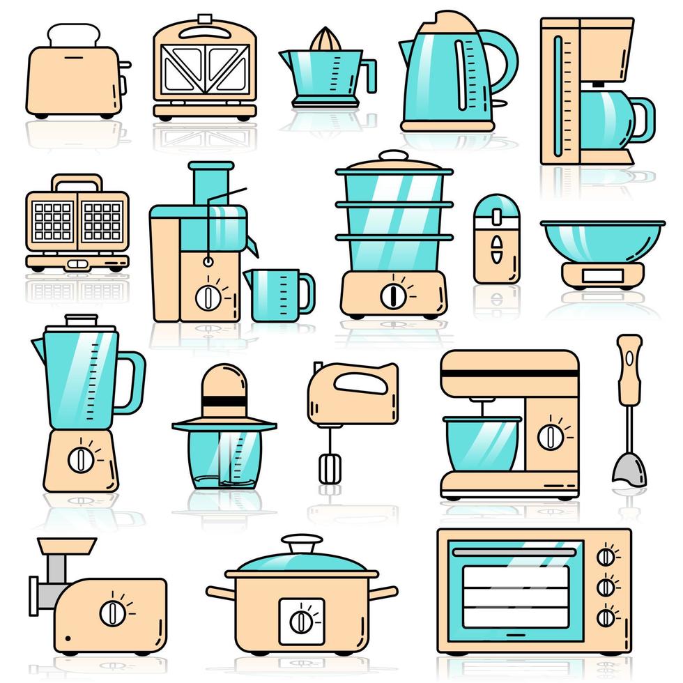 conjunto de iconos de electrodomésticos de cocina. símbolos de color vectorial con trazo editable vector