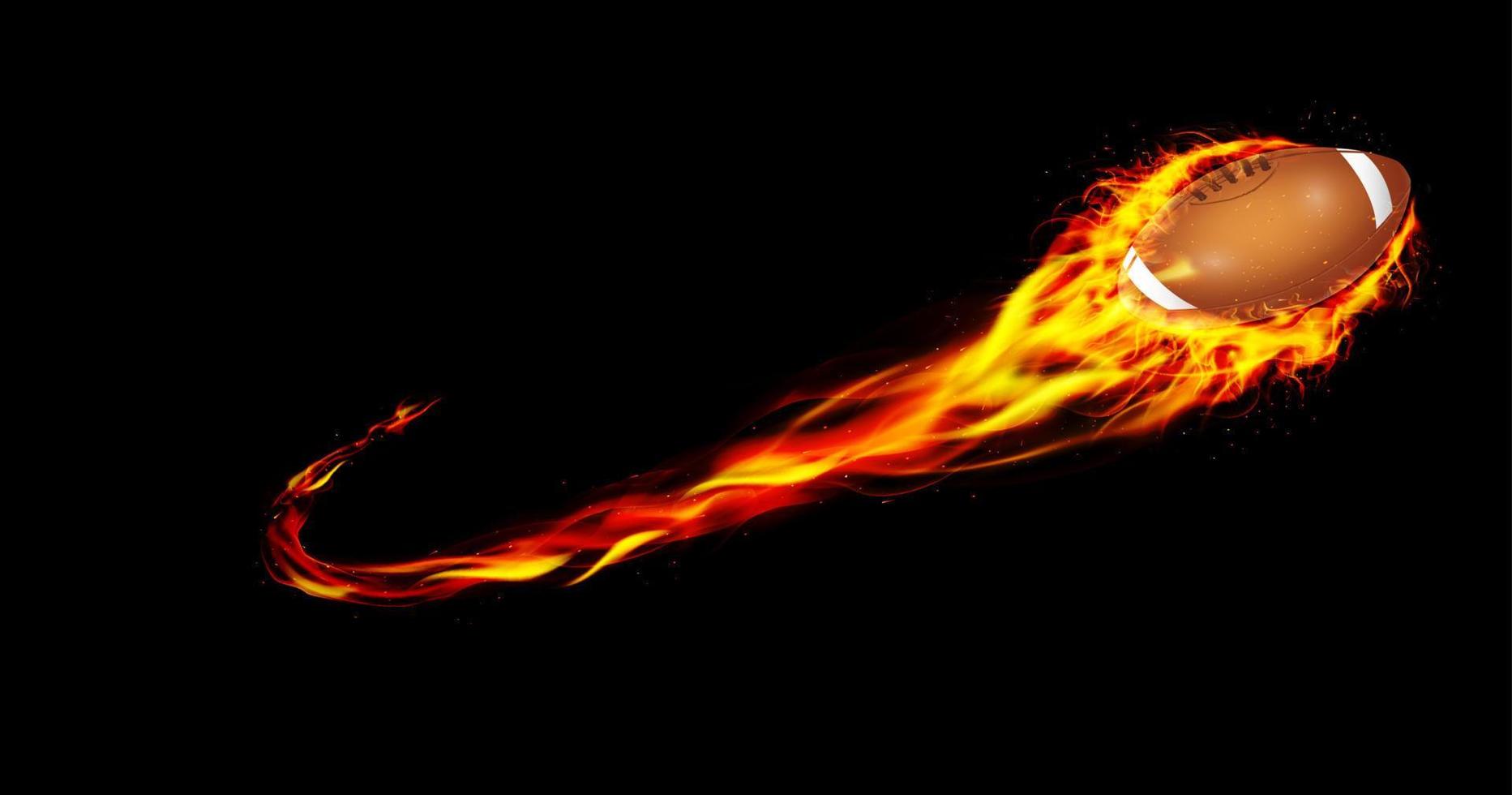 Fire burning American football with background black vector