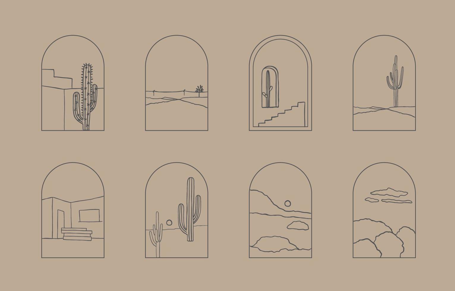 desert collection with cactus,arch,window.Vector illustration for icon,sticker,printable and tattoo vector