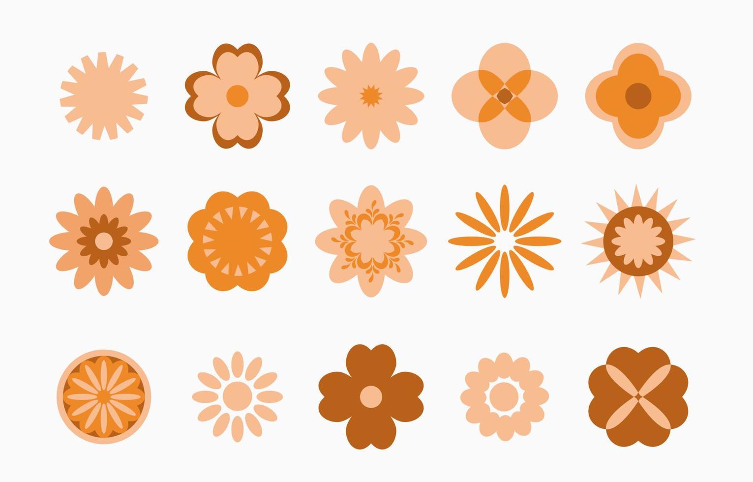 Collection of hippie design with orange flower and sun vector