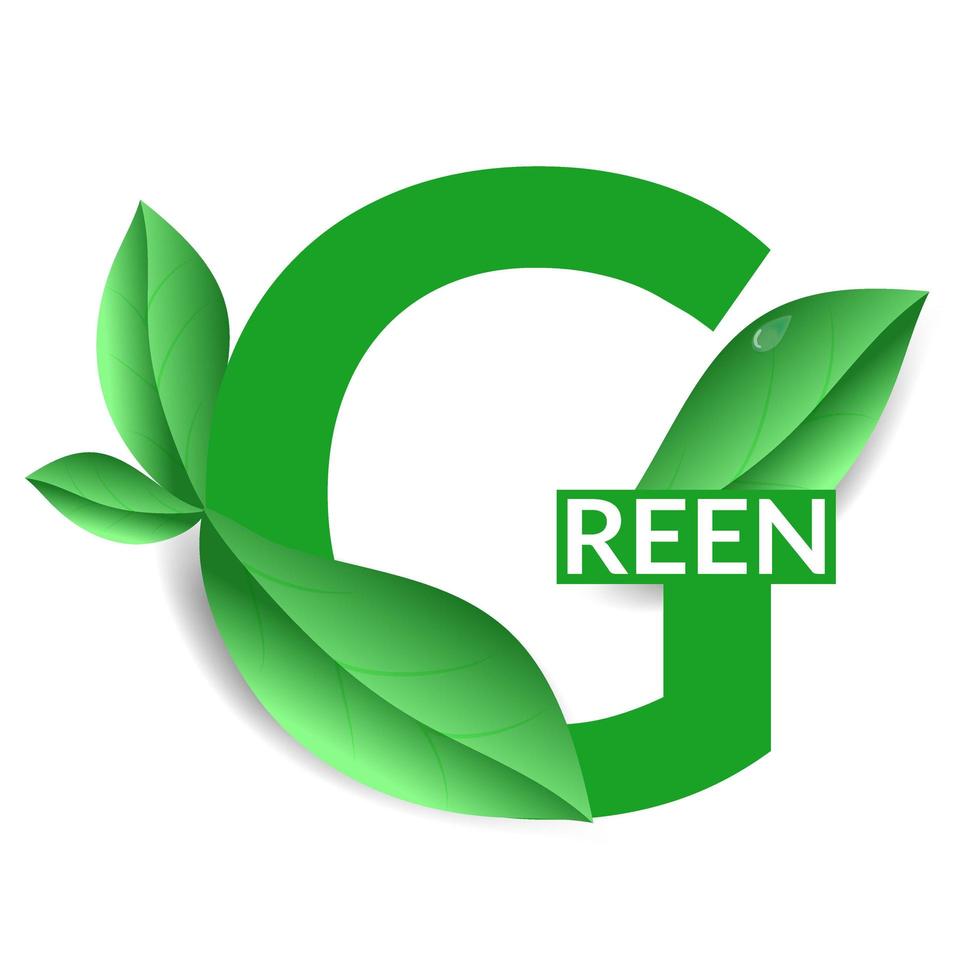 concepto ecológico. el logotipo se vuelve verde. letras con hojas. hojas verdes. icono ecológico. vector