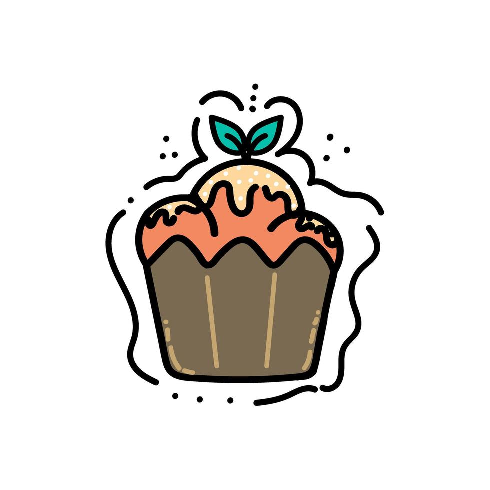 Hand-painted cupcake. Dessert. Cream, sweets. Chocolate muffin. Bakery products. vector