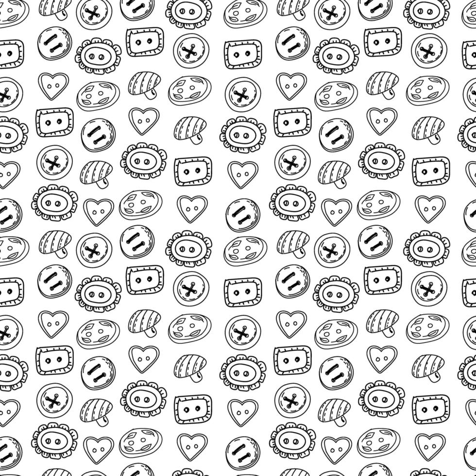 Seamless pattern of elements on a white background. Different buttons, different sizes. Handmade. Doodle style vector. vector