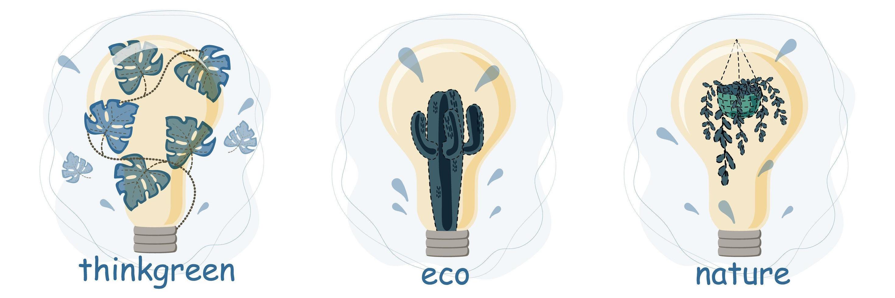 Vector illustration of bulb shape, made from different ecological items.