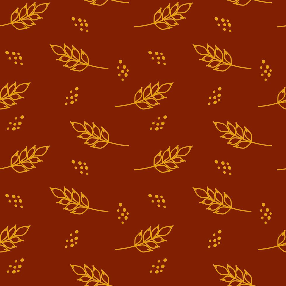 Wheat seamless pattern. Vector seamless pattern with silhouettes of wheat ears. Whole grain, natural, organic background for bakery package, bread products. Vector illustration. Corn texture.