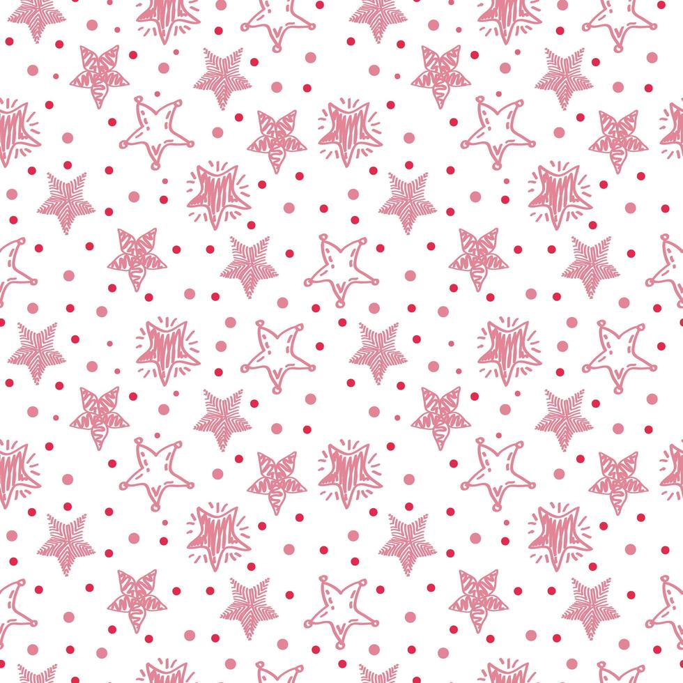 Seamless holiday pattern on white background. Cute stars and circles. Stars with different patterns. Doodle style vector. vector