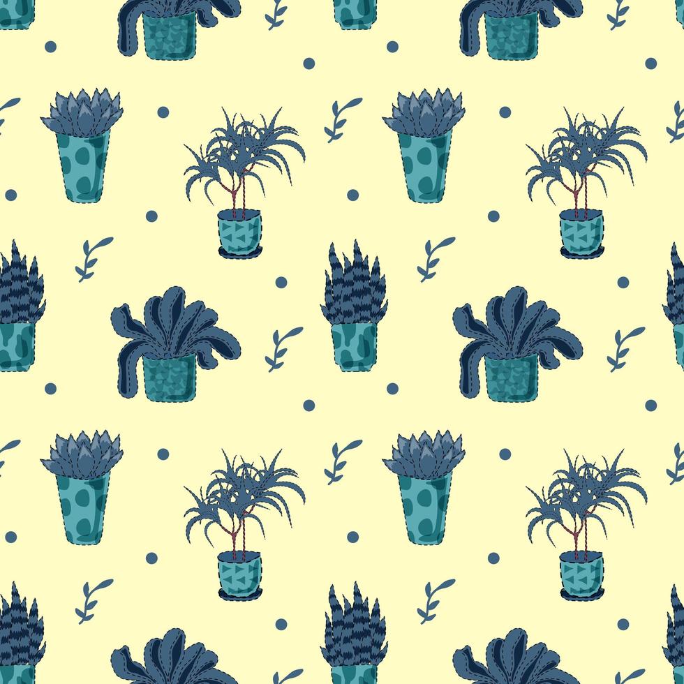 Seamless vector pattern with cactuses and succulents.