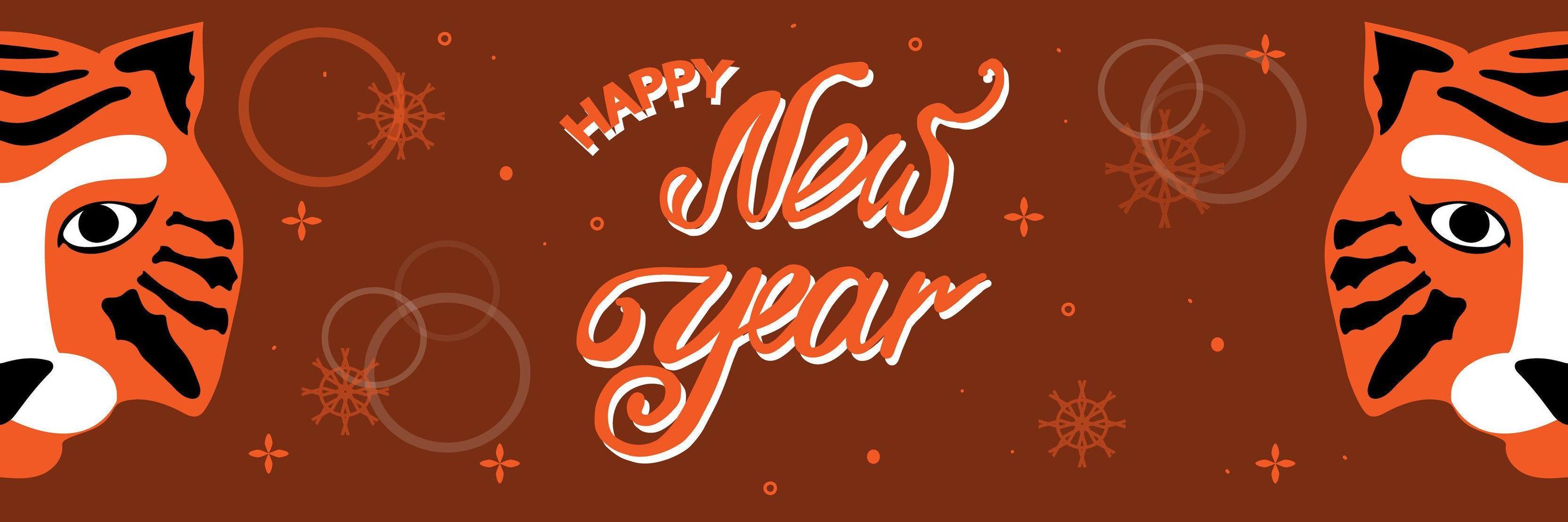 Banner chinese new year 2022 year of the tiger - symbol of the chinese zodiac, lunar new year concept, hand lettering. New Year. Modern background design. vector