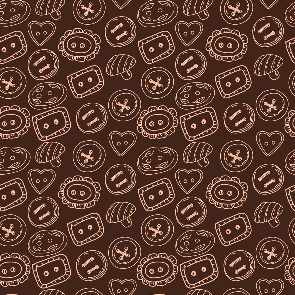 Monochrome seamless button pattern. Various types of fittings. Buttons of different shapes and sizes. Doodle style vector. vector