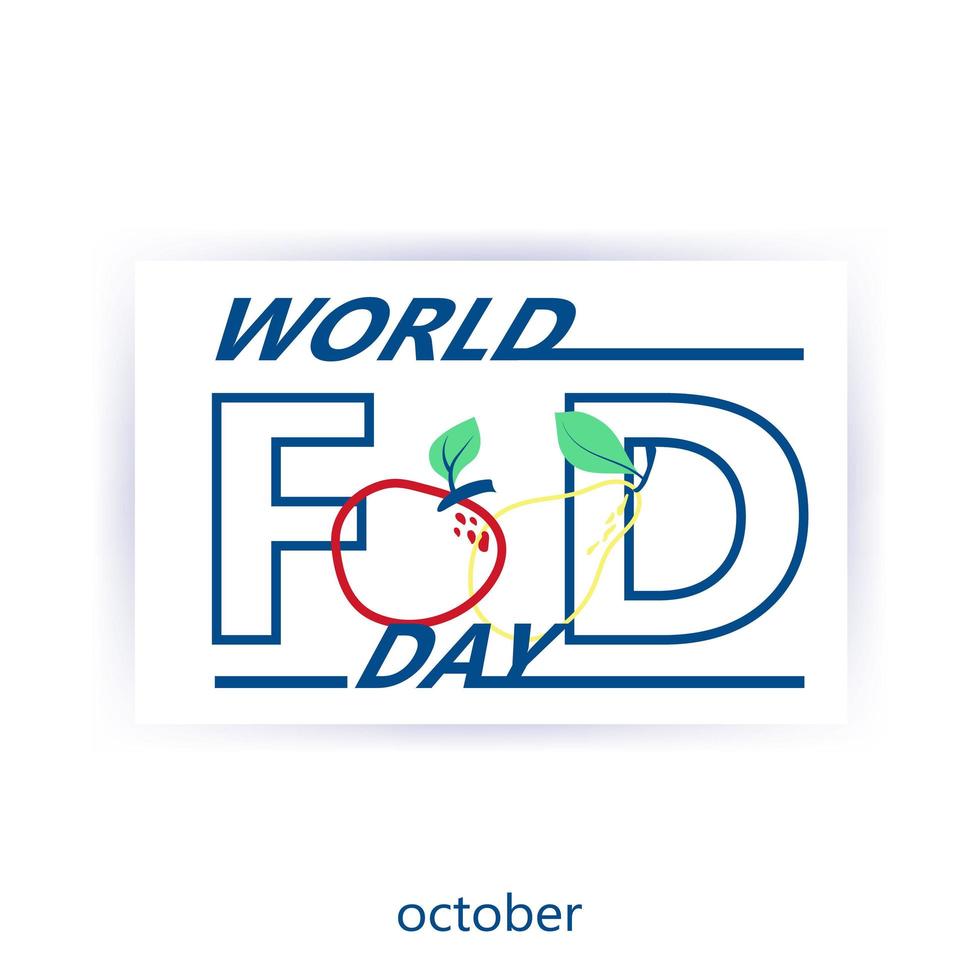 Flat world day logo with red apple and yellow pear. Inscription on a white background. Vector illustration.