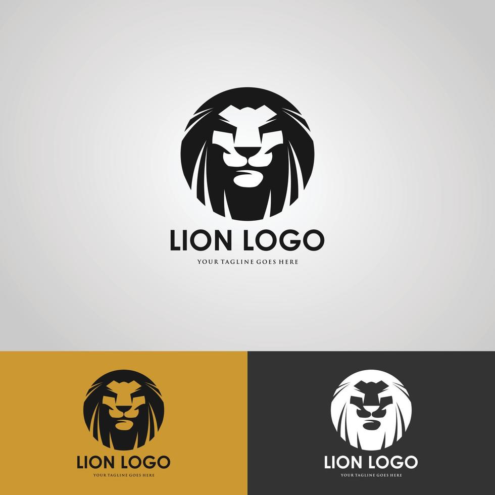 lion face from the side in black circle vector