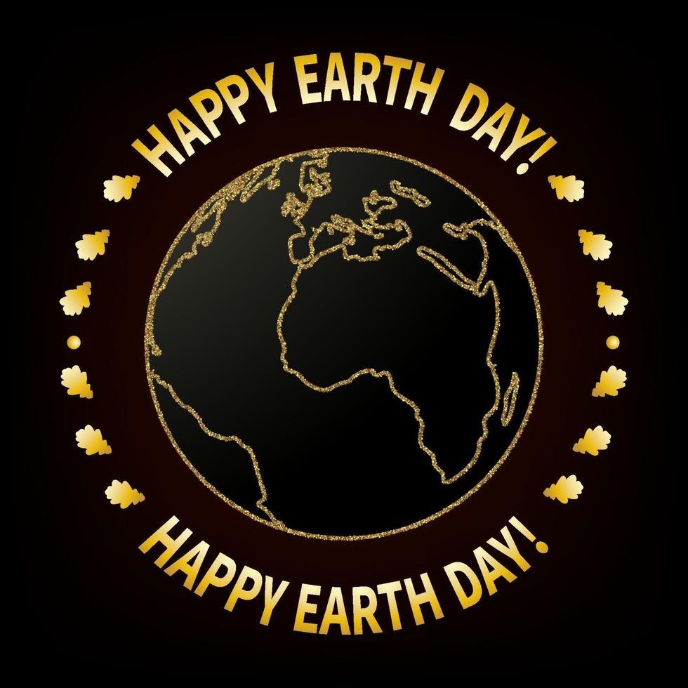 día nacional de protección de la tierra, medio ambiente. día del ecologista. la imagen simbólica de la tierra es de color dorado, sobre fondo negro y rojo. color roble en un círculo. vector