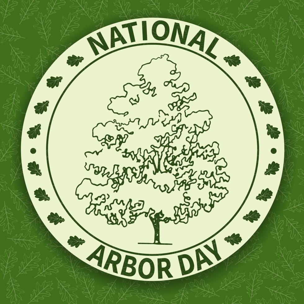 National tree planting day. Symbolic image of an oak logo. Restoration of forests gardening of urban and suburban parks squares. A green grunge background with a pattern of casting.Vec vector