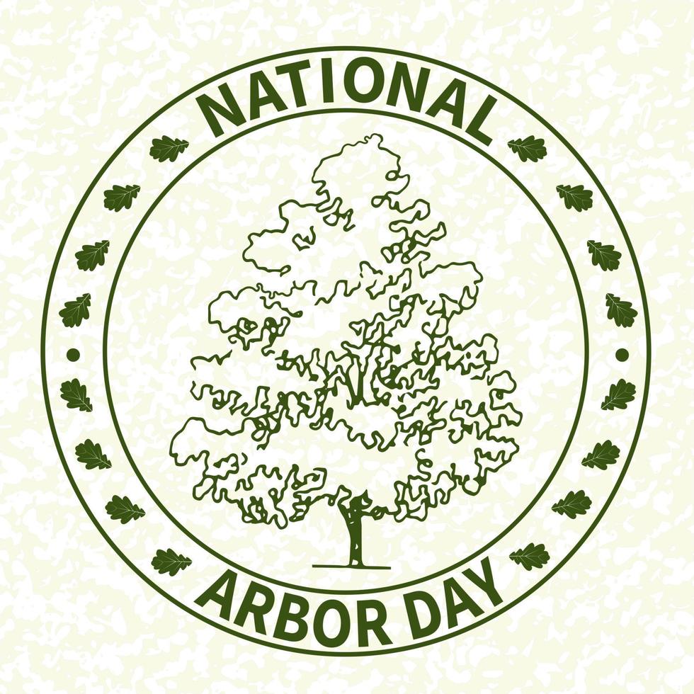 día nacional de plantación de árboles. imagen simbólica de roble, post-sello. restauración de bosques, jardinería de parques urbanos y suburbanos, plazas. sobre un fondo grunge claro. vector. vector