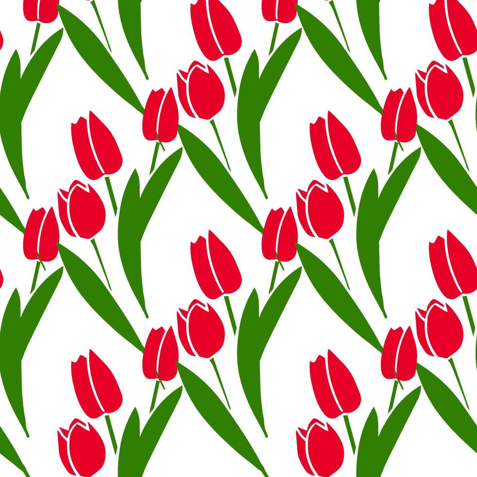 Vector Seamless pattern tulips green red color, Botanical Floral Decoration Texture. Wallpaper Background