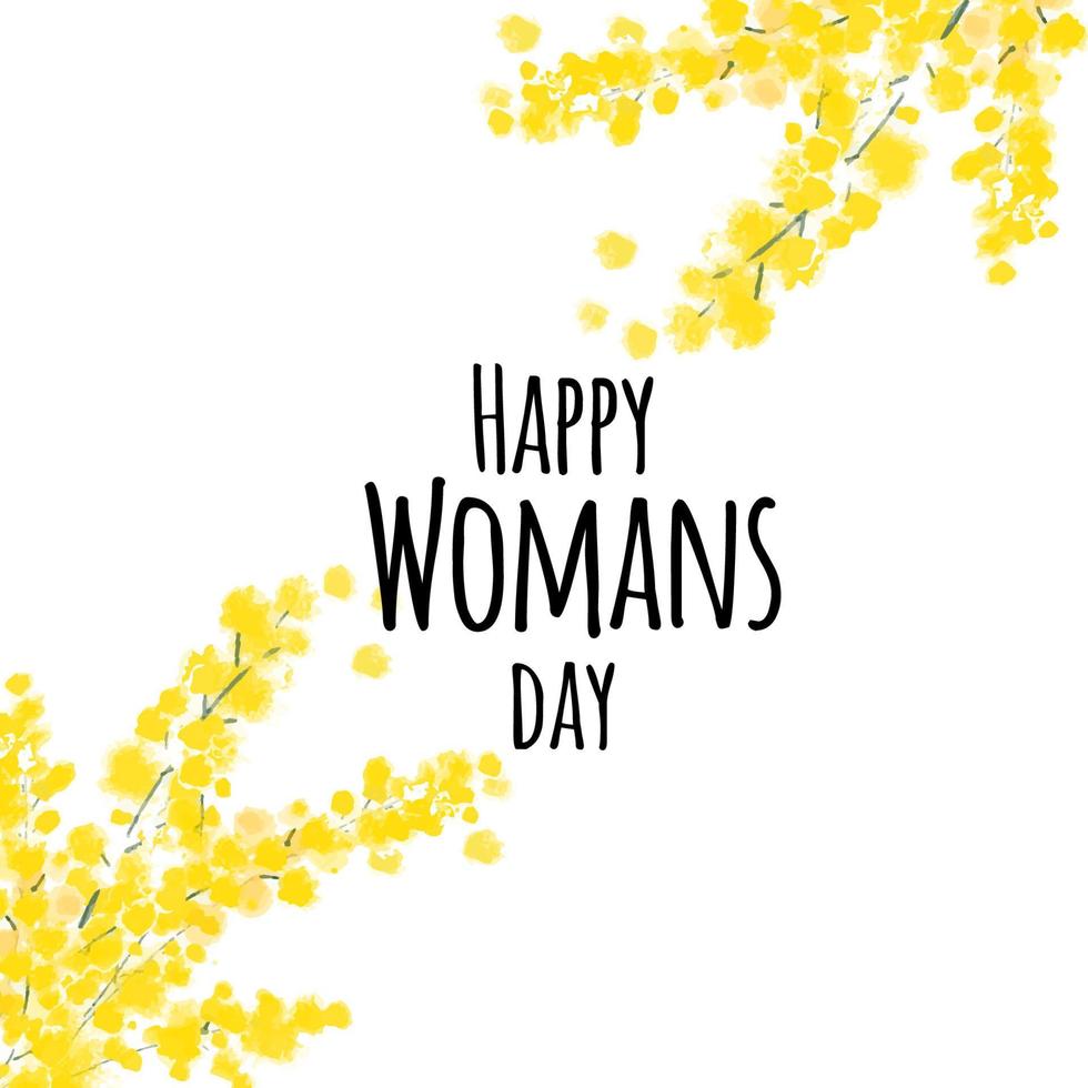 Illustration a spring mimosa flower with text Happy Womans day vector