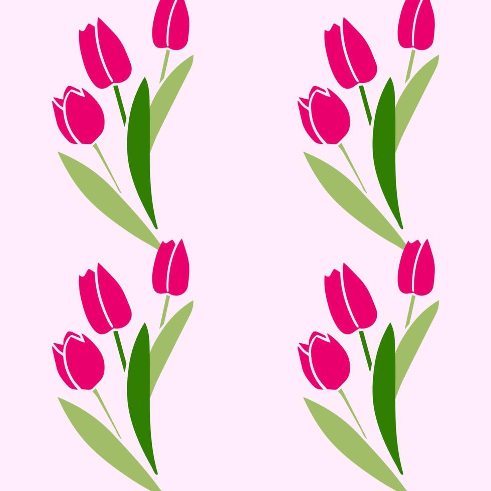 Vector Seamless pattern tulips pink color, Botanical Floral Decoration Texture. Wallpaper Background