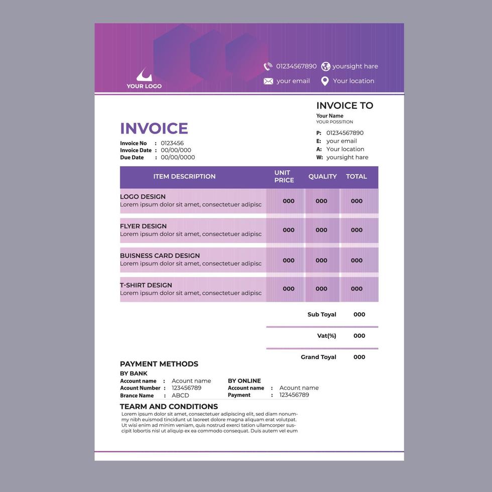 Invoice design template vector free download