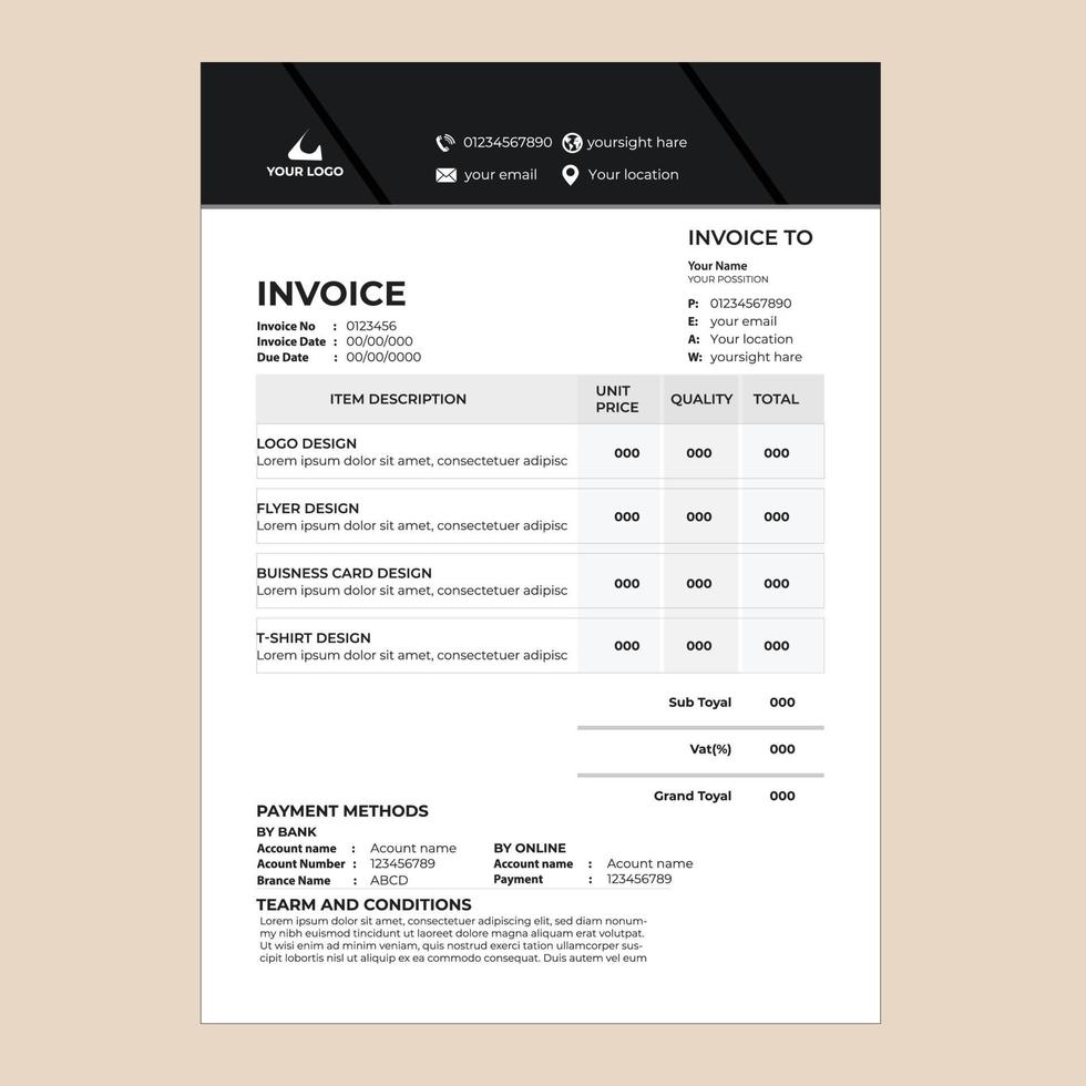 Invoice design template vector free download