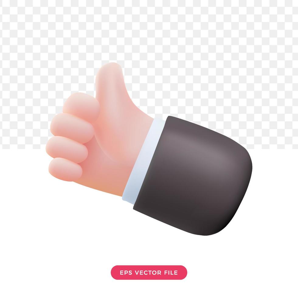 cute thumb up 3d. vector cartoon render style. hand icon