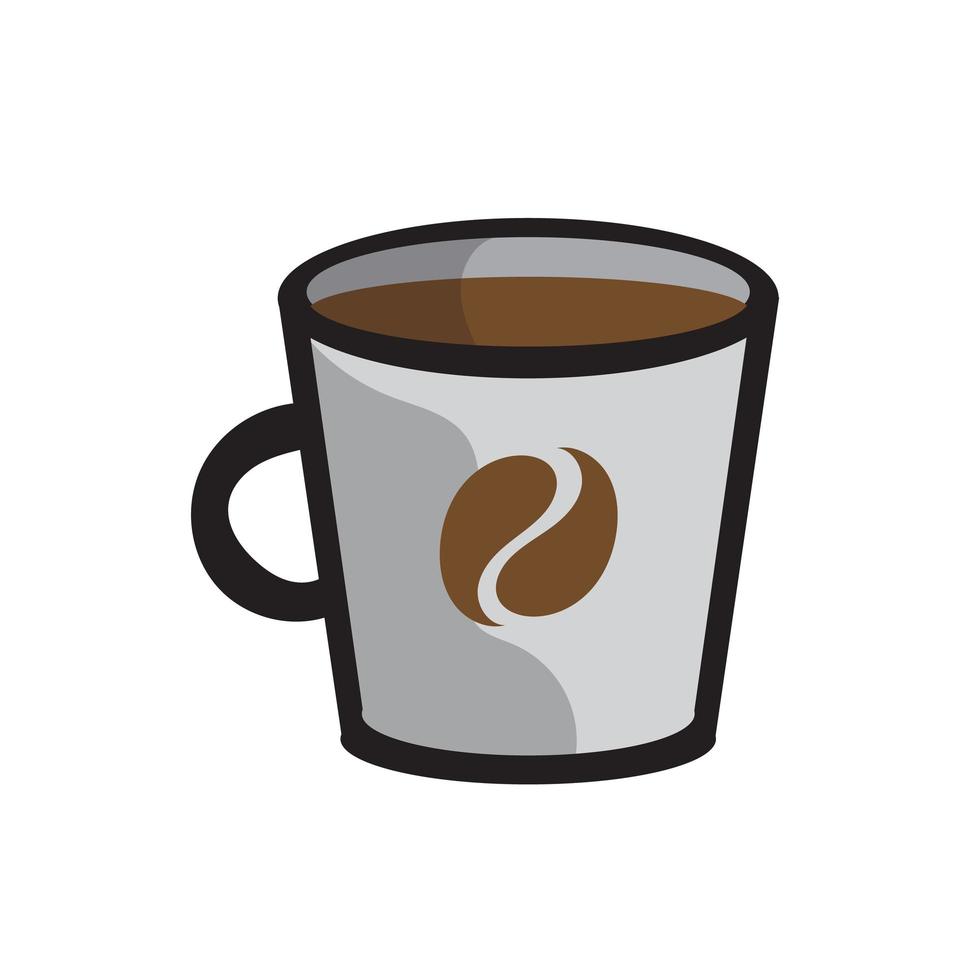 Coffee in a gray cup with a coffee bean image on the side of the cup vector