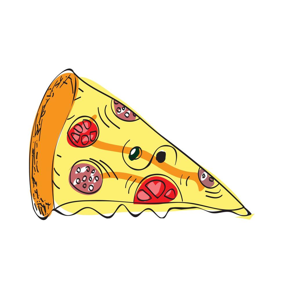 rebanada de pizza - icono de esbozo de vector aislado sobre fondo. dibujado a mano