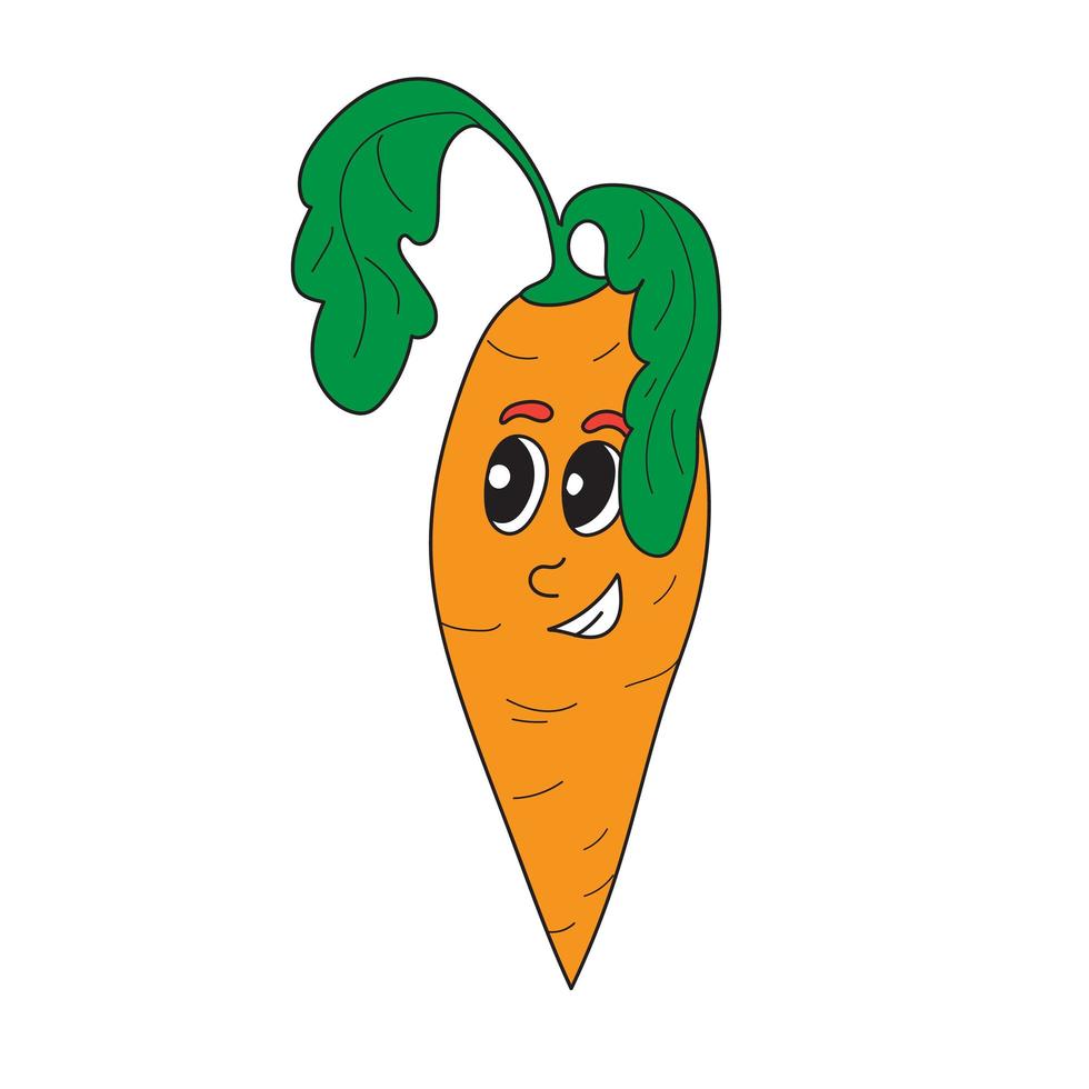 Smiling carrot cartoon character. Vector illustration isolated on white